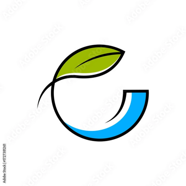 Fototapeta modern letter G logo icon vector with leaf and water element in flat style design