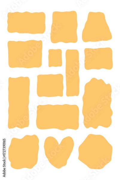 Fototapeta yellow liquid shapes. Organic blobs. Hand drawn fluid bubbles. wavy spots, box set for comment text