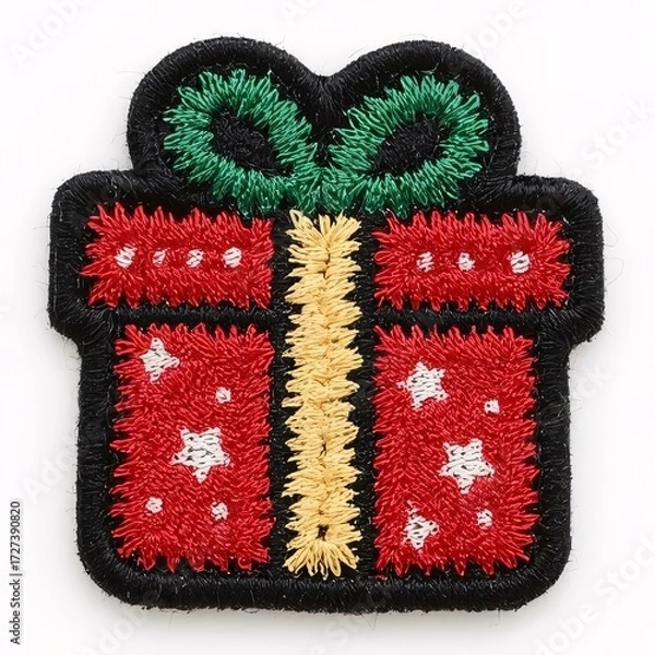 Fototapeta Patch, ChristmasGiftBox, GiftBoxPatch, EmbroideredGiftPatch, Sewing, Fabric, Embroidery, Weaving, Handmade, Textile, Stitching, Quilting, Applique, Pattern, Craft, Needlework, Thread, Yarn, Detailing,