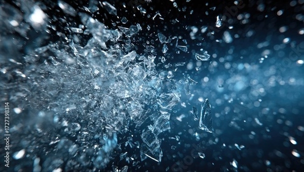 Fototapeta Shattered ice explosion in dark space
