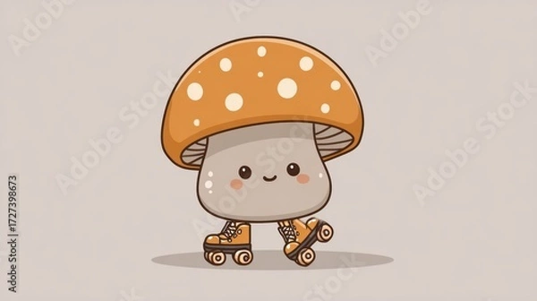 Obraz Cute mushroom on roller skates