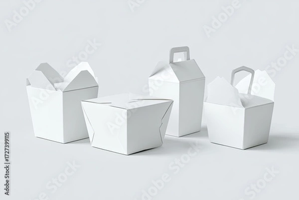 Fototapeta Several empty white food containers