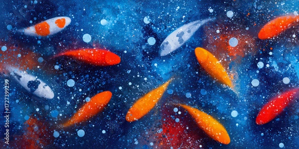 Fototapeta Vibrant koi fish splashing in blue water abstract art aquatic scene colorful display artistic perspective