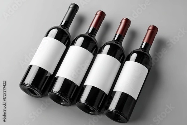Fototapeta Four wine bottles arranged on a gray surface