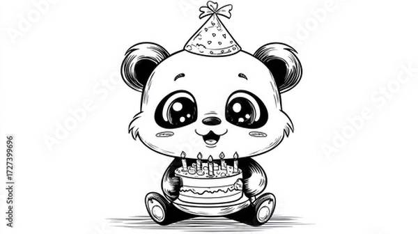 Obraz Cute panda celebrating birthday