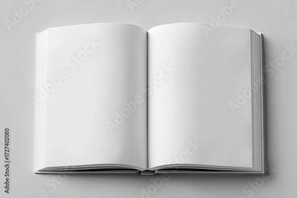 Fototapeta Open book, blank pages, light gray background (1)
