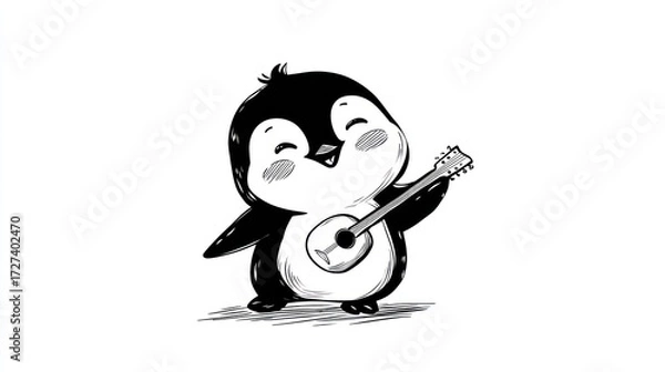 Obraz Cute penguin playing ukulele