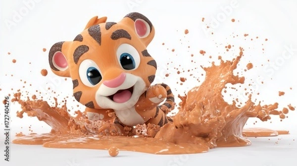 Fototapeta Cute tiger cub in splash