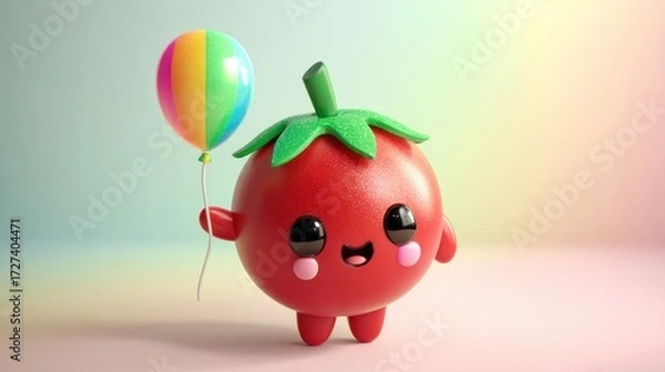 Fototapeta Cute tomato character with balloon