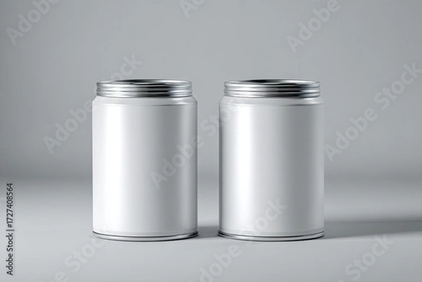 Fototapeta Two blank white soda cans on a light gray background