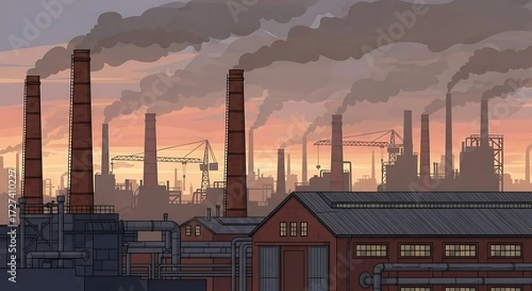 Obraz Factory skyline at sunset.
