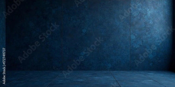 Fototapeta Moody Blue Room Interior with Textured Walls and Floor Ideal for Product Displays or Backgrounds