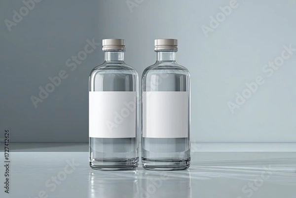 Fototapeta Two clear glass bottles with blank labels (1)
