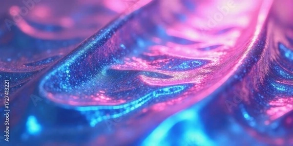 Fototapeta Abstract Draped Glittering Fabric with Pink and Blue Neon Light Reflections