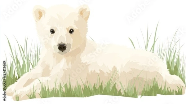 Obraz Polar bear cub in grass