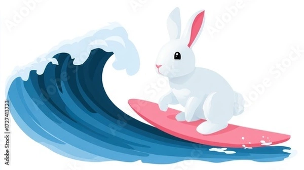 Obraz Rabbit surfing wave illustration