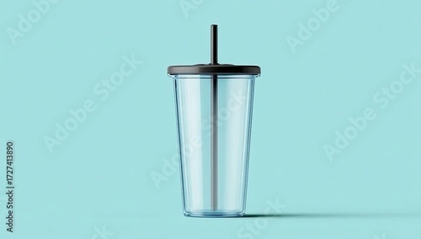 Obraz Clear tumbler with black lid and straw