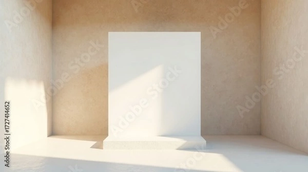 Fototapeta Blank Canvas in a Minimalist Room with Sunlight Illuminating a Simple Display