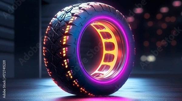 Fototapeta A photo of a tire with colorful lights