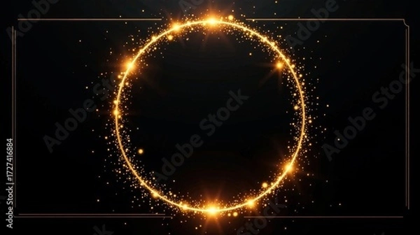 Fototapeta Golden Ring of Light, Sparkling Dust and Glimmering Frame for Elegant Design