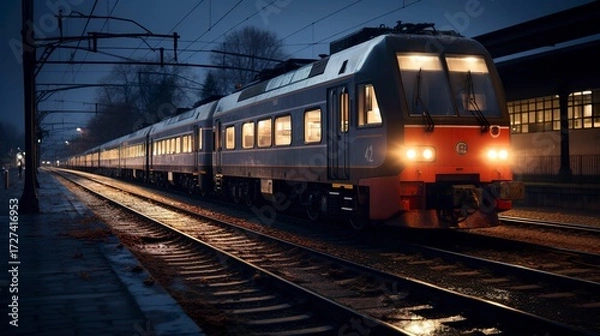 Fototapeta A photo of a train at a platform