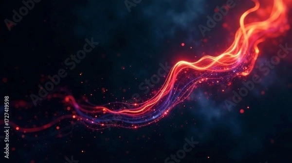 Fototapeta Abstract Glowing Energy Stream Red and Blue Particle Waves Flowing Dynamically Across Dark Background