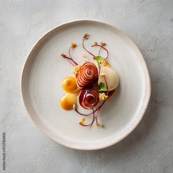 Obraz Michelin-star level dish minimalist plate artistic garnish