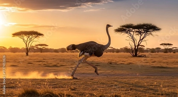 Obraz Ostrich Running Sunset.