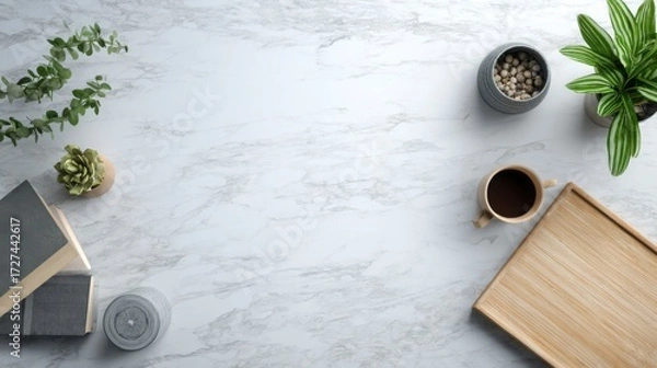 Fototapeta Modern clean table with neutral props and a large empty area for branding overlay