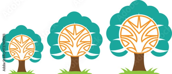 Fototapeta Seamless Banyan Tree Line Vector Elements for Minimal Botanical Patterns, Nature Icons, and Vintage Art Design