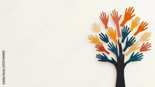 Obraz Colorful hands unity tree diversity collaboration concept