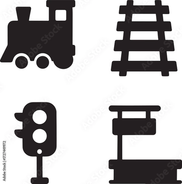 Fototapeta Set of four railway icons silhouette