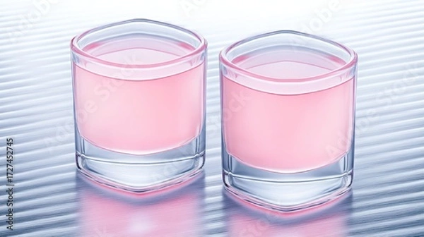 Obraz Pink refreshing drink in two glasses on reflective surface