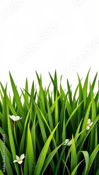 Fototapeta Lush green grass isolated on pure white background, perfect for compositing and design projects, vegetation, overlay, vibrant