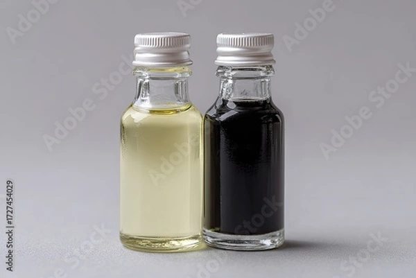 Fototapeta Two small glass bottles with liquids