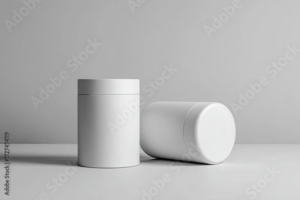 Fototapeta Two blank, cylindrical containers on a plain surface