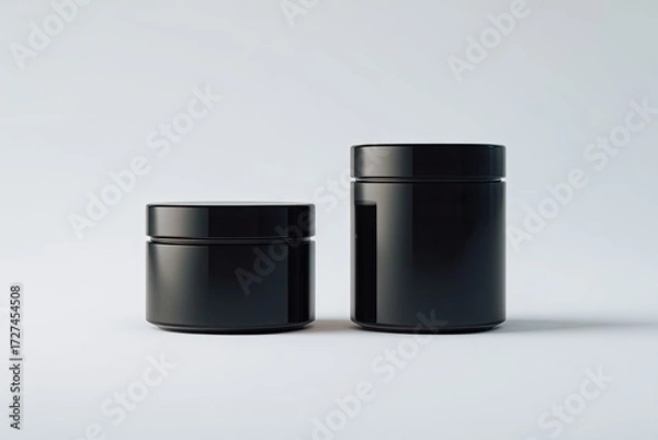 Fototapeta Two black cylindrical jars on a plain background