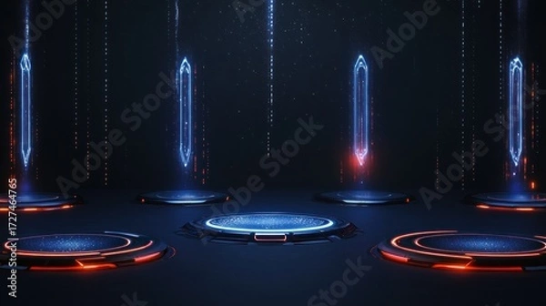 Obraz Glowing neon platform futuristic digital interface design