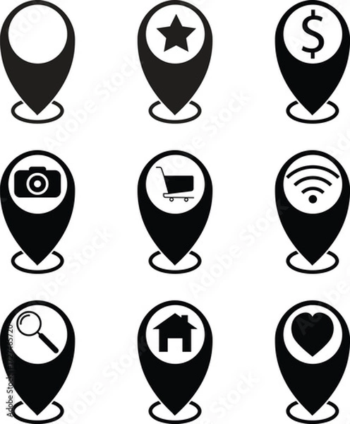 Fototapeta Black Location Pin Icons for GPS Maps and Navigation.

