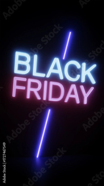 Fototapeta Cyber ​​Monday Black Friday Discount Days Online Store Neon Digital Colors Text Vertical Background
