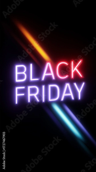 Fototapeta Cyber ​​Monday Black Friday Discount Days Online Store Neon Digital Colors Text Vertical Background