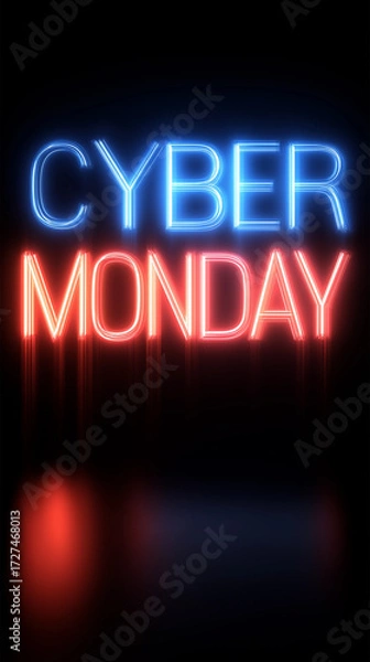 Fototapeta Cyber ​​Monday Black Friday Discount Days Online Store Neon Digital Colors Text Vertical Background
