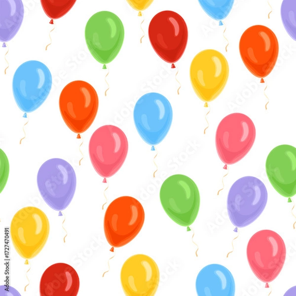 Fototapeta Colorful balloons seamless pattern. Bright festive background. Vector cartoon flat illustration.