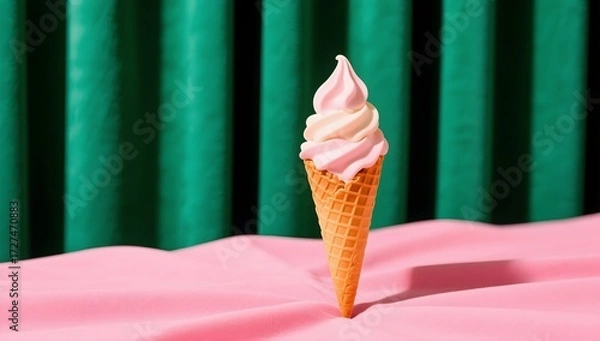 Fototapeta Delicious Swirled Ice Cream Cone with Colorful Background Display