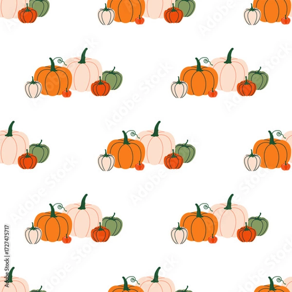 Fototapeta Autumn pumpkins and gourds creating seamless harvest pattern