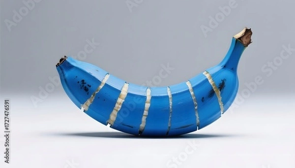 Fototapeta Surreal Blue Banana with Stripes on Minimalist Background