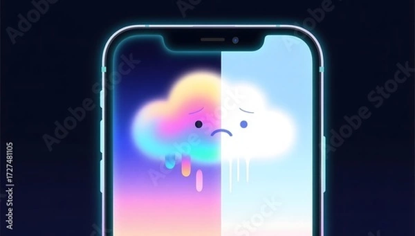 Fototapeta Smartphone Display with Cloud Emotion Concept and Colorful Background