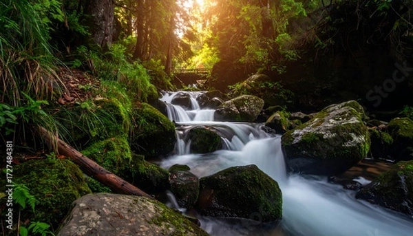 Obraz Forest stream cascading over rocks