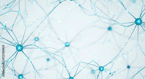 Fototapeta Abstract neural network design, showcasing interconnected dots and lines representing data flow and communication