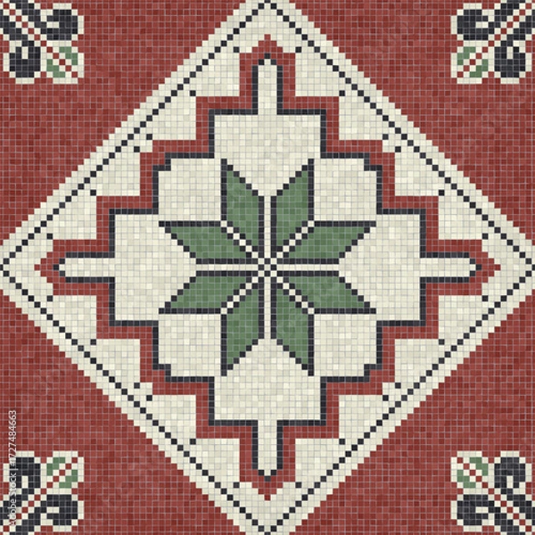 Fototapeta Mosaic tiles decorative background, seamless repeating vector pattern template for  wallpaper, background, wood print, metal print, plastic print, glass print, decor